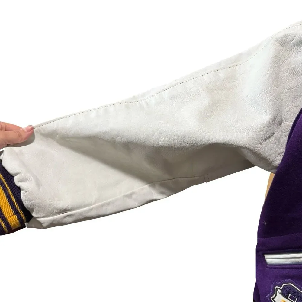 Vintage 2003 Letterman Jacket Varsity Purple Wool Leather Size 50 Jaguars